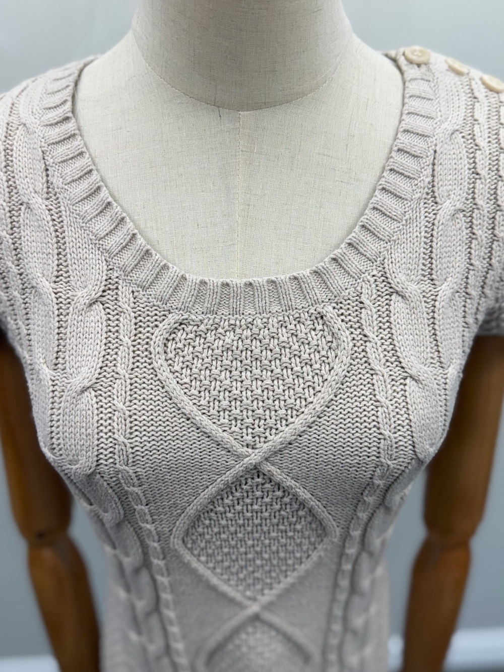 Pink Rose Premium Cable Knit Sweater Dress Women’s Medium Beige Cotton Blend - Picture 3 of 13